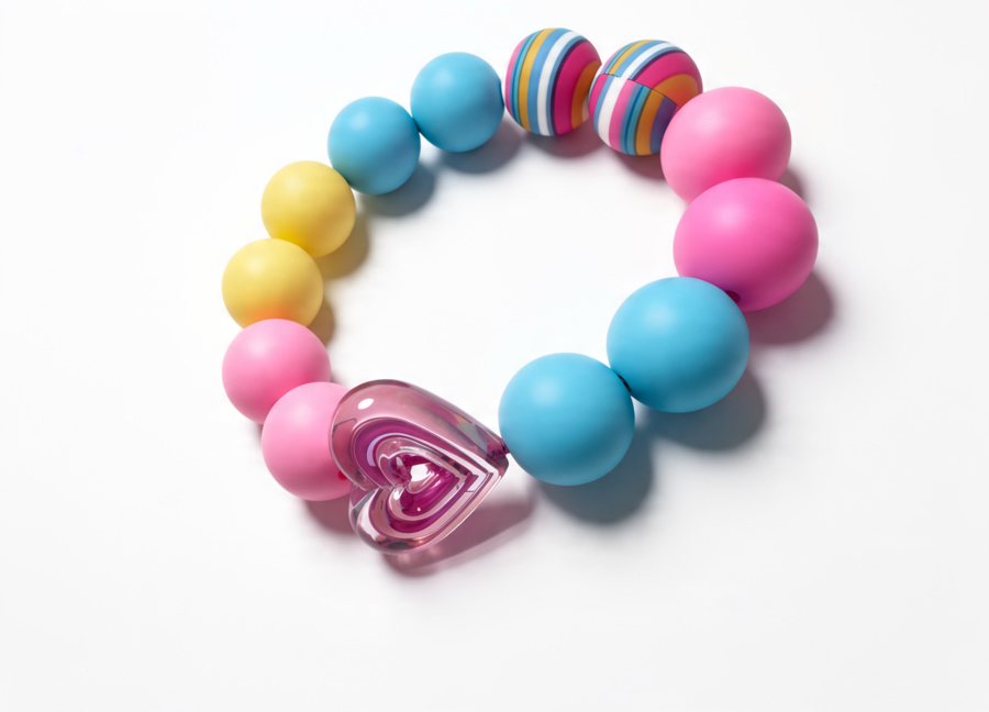 Silicone bracelet with a clear pink heart bead