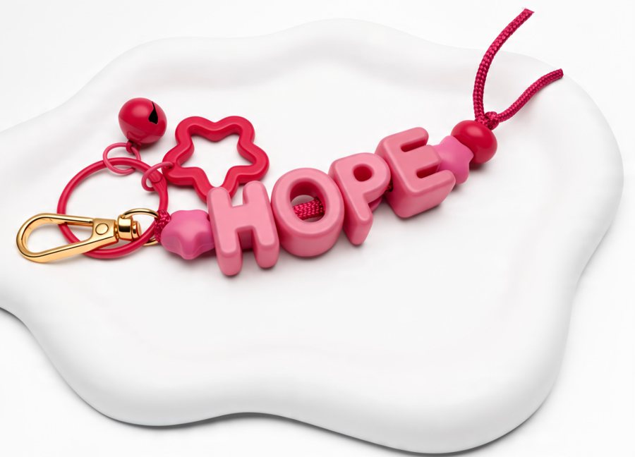 Pink HOPE word keychain on paracord with a gold clasp