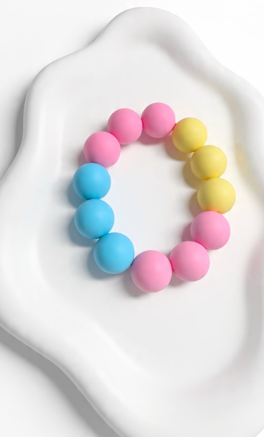 Plain pastel pink, blue and yellow silicone bead bracelet
