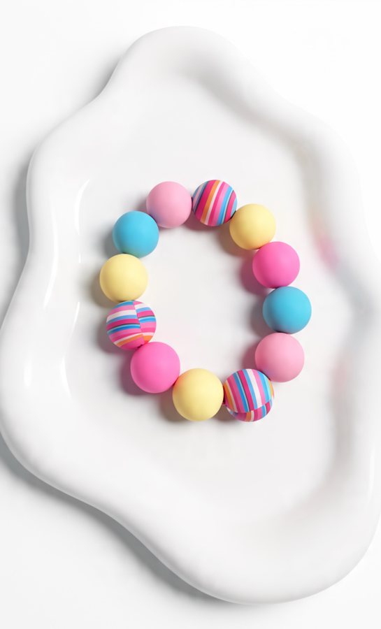 Mixed pastel silicone bracelet with striped beads