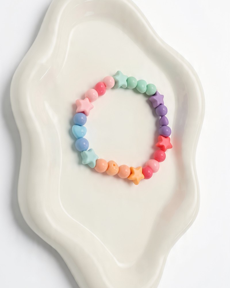 Pastel bracelet with star beads in mint, purple, pink and orange